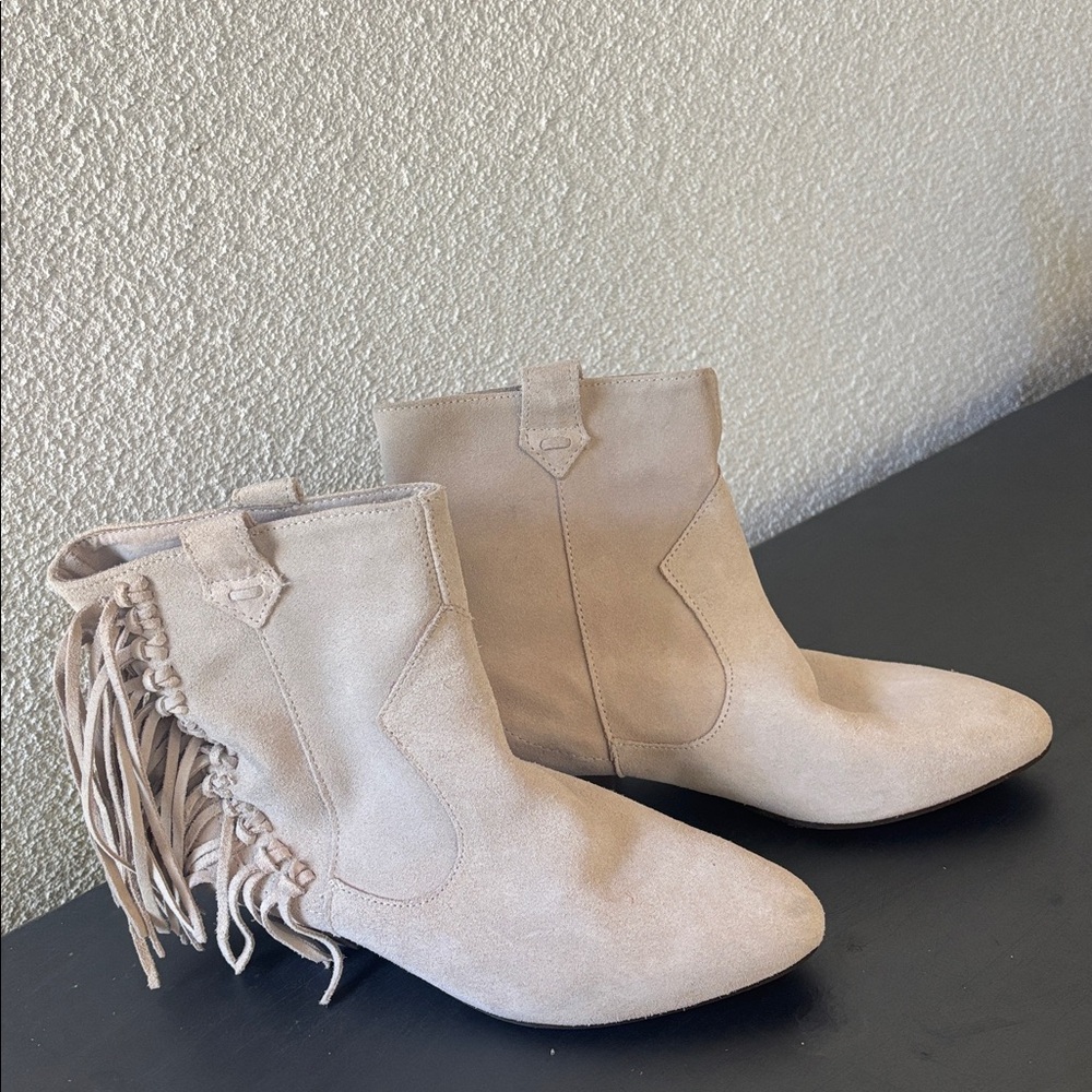 Zara Cream Suede Fringe Boots